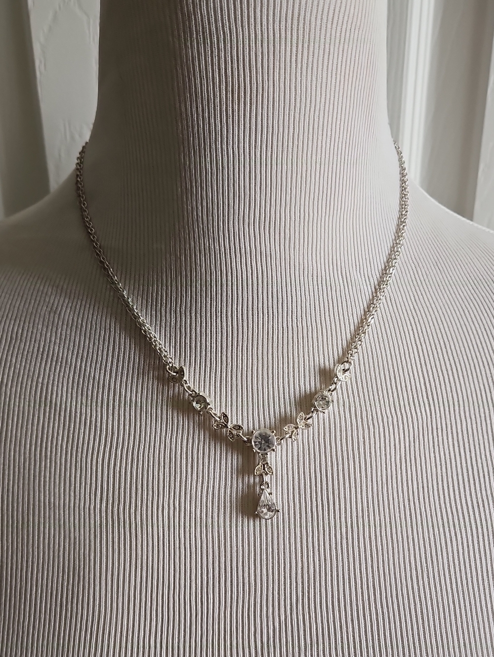 3 Necklace Set - Silver Crystal Drop Necklaces